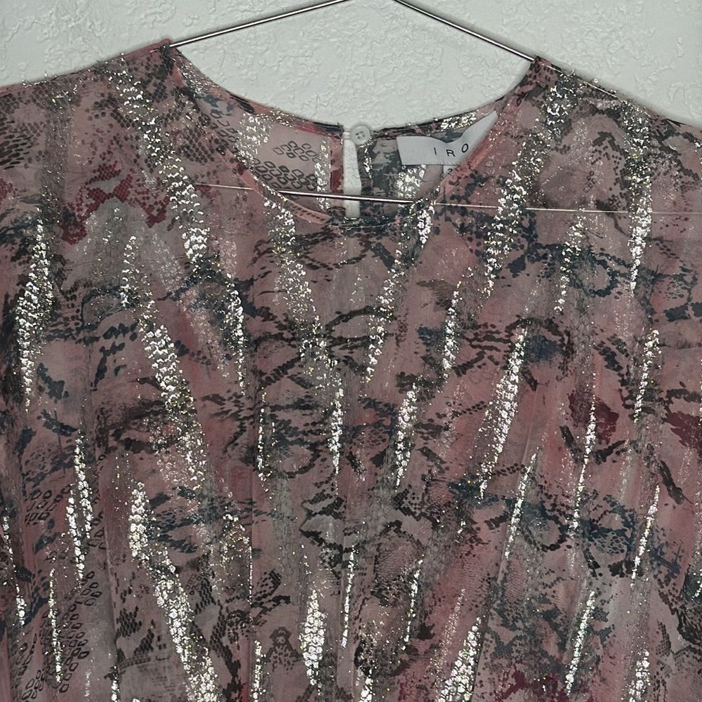 NWT IRO Wobam Printed Metallic Fil Coupé Silk Mini Dress Pink FR 34/ XS Revolve - Picture 4 of 16